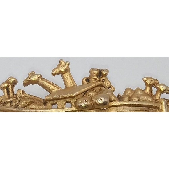 AJC Noahs Ark Gold Tone Animal Boat Brooch Pin Signed Vintage - Picture 4 of 10